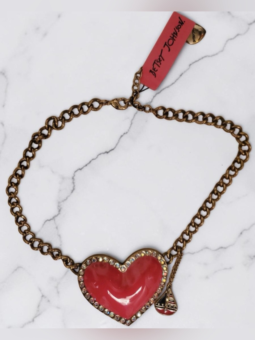 BETSEY JOHNSON Vintage Y2K Ivy League Collection Nautical Heart Necklace NEW NWT